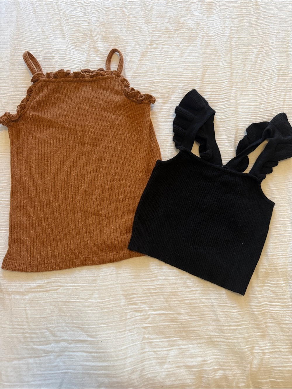Girls Janie & Jack Ribbed Tank Tops Brown with Sparkles & Black